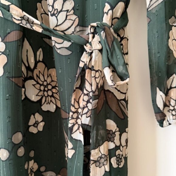 NWT Ann Taylor Factory Long Sleeved Dark Green Floral Tie Dress sz Small Petite - Picture 5 of 11